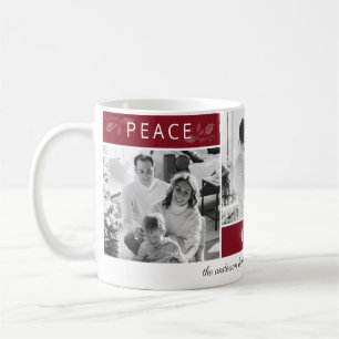 Peace Joy Liebe Foto Collage Script Maroon Holiday Kaffeetasse