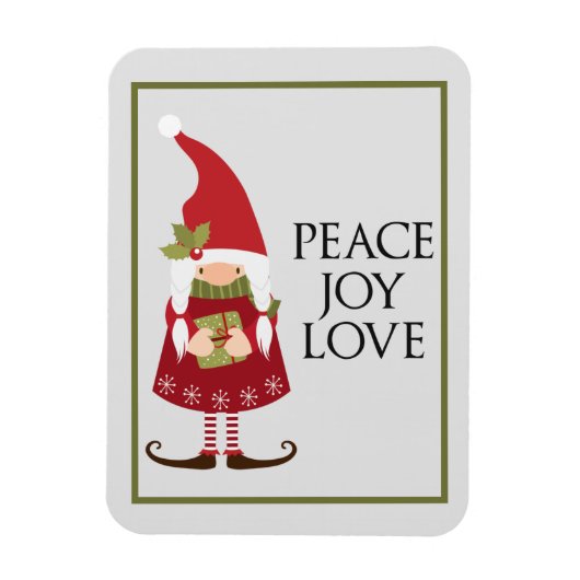 Peace Joy Liebe Girl Gnome Holiday Magnet (Vertikal)