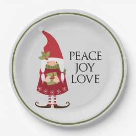 Peace Joy Liebe Girl Gnome Holiday Pappteller