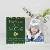 Peace Joy Liebe Green Foto Weihnachten Schneeflock (Stehend Vorderseite)