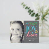 Peace Joy & Liebe Holiday Foto Card Postkarte (Stehend Vorderseite)