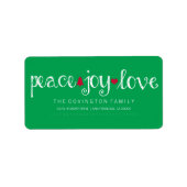 Peace Joy Liebe Holiday Script Label Adressaufkleber (Vorne)
