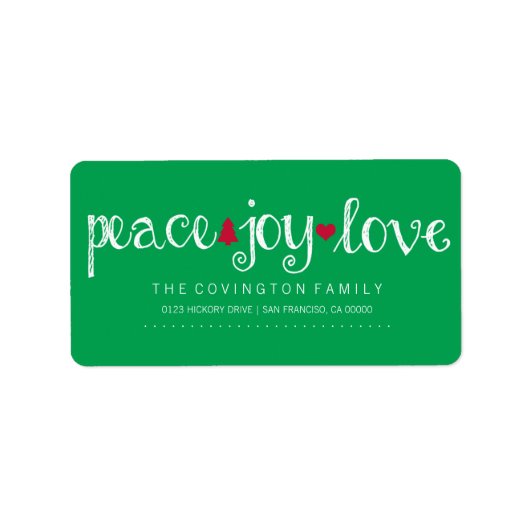 Peace Joy Liebe Holiday Script Label Adressaufkleber (Vorne)