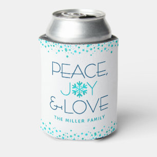 Peace Joy Liebe Holiday White Blue Snowflake Name Dosenkühler