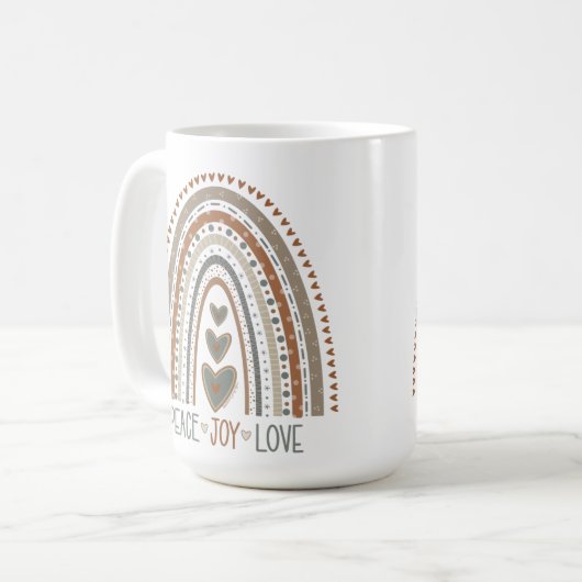 Peace Joy Liebe Neuronaler Regenbogen Inspirivity Kaffeetasse (Vorderseite Links)