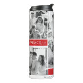 Peace Joy Liebe Red 6 Foto Collage Script Holiday Thermosbecher (Nach links gedreht)