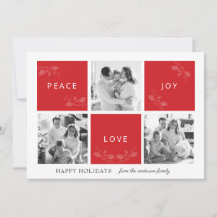 Peace Joy Liebe Red Foto Collage Holiday Card Feiertagskarte