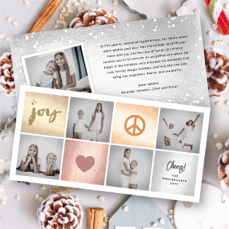 Peace Joy Liebe Rose Gold Squares Stilvolle 4 Foto Feiertagskarte