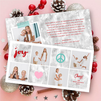 Peace Joy Liebe Silver Squares Stilvolles 4 Foto Feiertagskarte