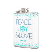 Peace Joy Liebe Türkis Holiday Snowflake Name Flachmann (Links)