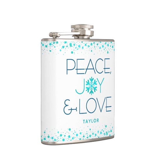 Peace Joy Liebe Türkis Holiday Snowflake Name Flachmann (Rechts)