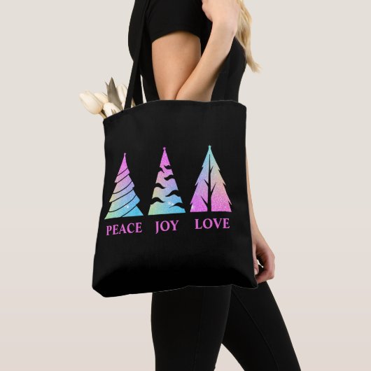 Peace Joy Liebe Weihnachtsbaumen Anpassbare Textba Tasche (Von Nahem)