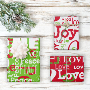 Peace Joy Liebe Wiederholung von Red Green Christm Geschenkpapier Set