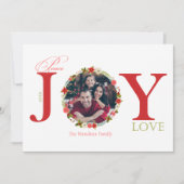 Peace Joy Liebe Wreath Weihnachts-Fotokarte Einladung (Vorderseite)