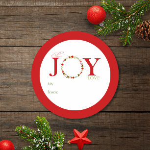 Peace Joy Liebe Wreath Weihnachtsgeschenk-Tag Runder Aufkleber
