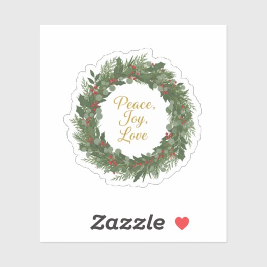 Peace Joy Love Wreath Classic Christmas Message Aufkleber (Blatt)