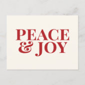 Peace & Joy - Moderne rote Typografie Weihnachten Postkarte (Vorderseite)