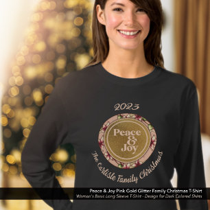 Peace & Joy Pink Gold Glitzer Weihnachten T-Shirt