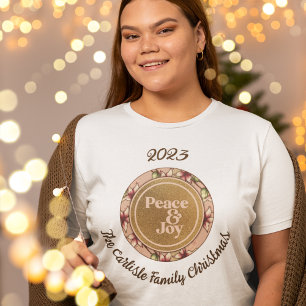 Peace & Joy Pink Goldene Familie Name Weihnachten T-Shirt