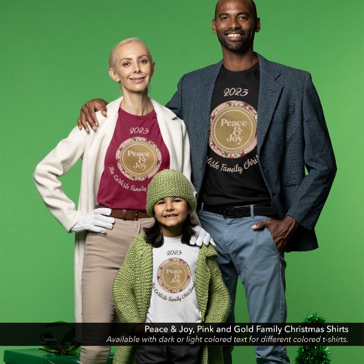 Peace & Joy Pink Goldene Familie Name Weihnachten T-Shirt