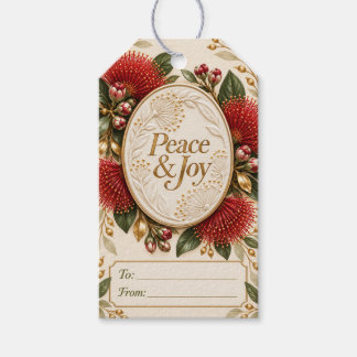 Peace & Joy Pōhutukawa Florales Weihnachtsmedaillo Geschenkanhänger