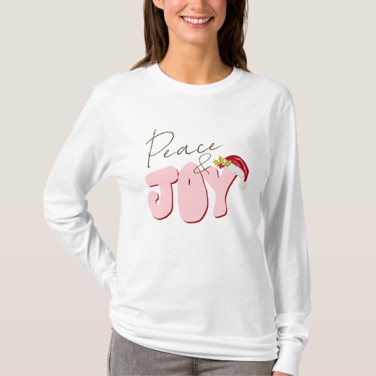 Peace Joy Retro 80er Schriftart Weihnachtsmannmütz T-Shirt (Vorderseite)
