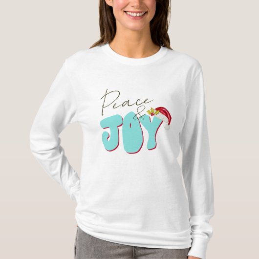 Peace Joy Retro 80's Schriftart Weihnachtsmannmütz T-Shirt (Vorderseite)