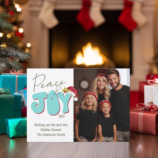 Peace Joy Retro Font 1 Photo Family Christmas Feiertagskarte
