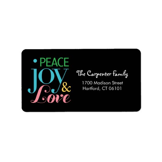 Peace Joy und Liebe Holiday Address Labels Adressaufkleber (Vorne)