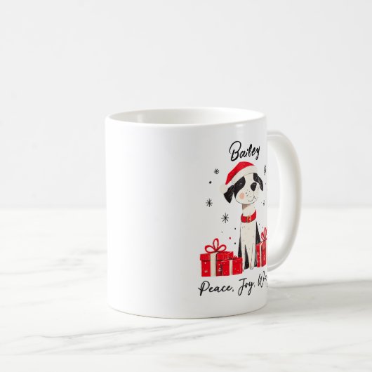 Peace Joy Wags Custom Pet Name Weihnachtshund Kaffeetasse (VorderseiteRechts)