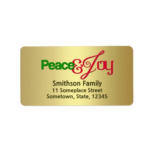 Peace & Joy Weihnachten Brushed Gold Geschenkegel Adressaufkleber (Vorne)