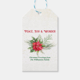 Peace Joy & Wonder Red Poinsettia Christmas Geschenkanhänger