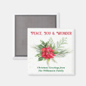 Peace Joy & Wonder Red Poinsettia Christmas Magnet (Vorderseite/Rückseite)