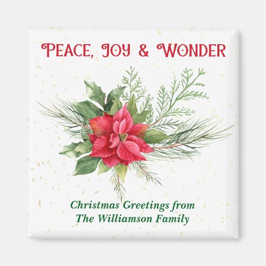 Peace Joy & Wonder Red Poinsettia Christmas Magnet (Vorne)