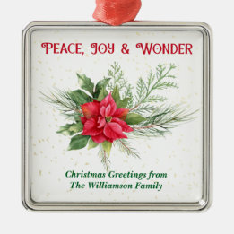 Peace Joy & Wonder Red Poinsettia Christmas Ornament Aus Metall