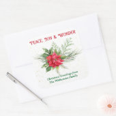 Peace Joy & Wonder Red Poinsettia Christmas Quadratischer Aufkleber (Umschlag)