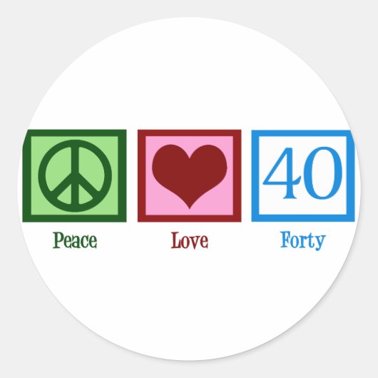 Peace Liebe 40. Geburtstag Niedliches Party Runder Aufkleber (Vorderseite)