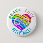 Peace Liebe Acceptance Rainbow Autismus Herztasten Button (Vorderseite)