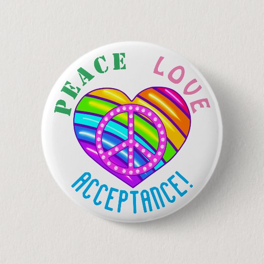 Peace Liebe Acceptance Rainbow Heart Button (Vorderseite)
