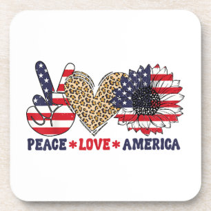Peace Liebe America 4. Juli Patriotic Getränkeuntersetzer
