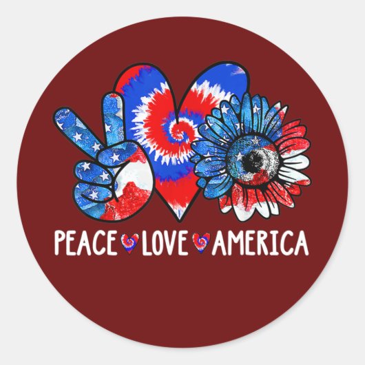 Peace Liebe America 4. Juli Patriotic Sonnenblume Runder Aufkleber (Vorderseite)