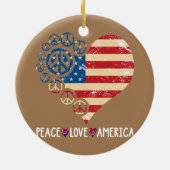 Peace Liebe America Herz Patriotic USA Flag 4. Keramik Ornament (Hinten)