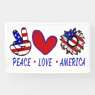 Peace Liebe America Patriotic Flag Herz Sonnenblum Banner