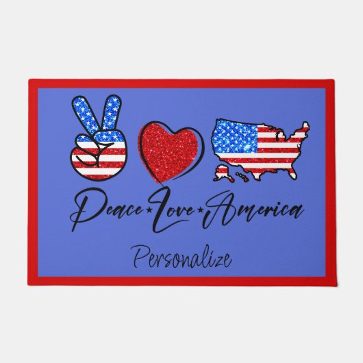 Peace Liebe America Quote Flag Heart Peace Sign US Fußmatte (Vorderseite)