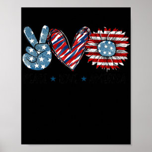 Peace Liebe America Sunflower USA Flag Patriotic Poster