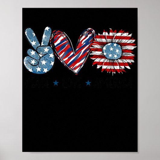 Peace Liebe America Sunflower USA Flag Patriotic Poster (Vorne)