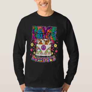 Peace Liebe and Bulldogs Hippie Beatnik Dog T-Shirt