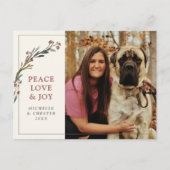 Peace Liebe and Joy Red Greenerity Pet Foto Postkarte (Vorderseite)