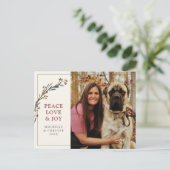 Peace Liebe and Joy Red Greenerity Pet Foto Postkarte (Stehend Vorderseite)