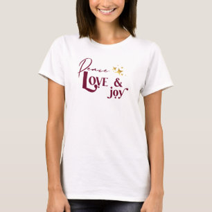 Peace Liebe and Joy Red Typograhy and Gold Stars T-Shirt